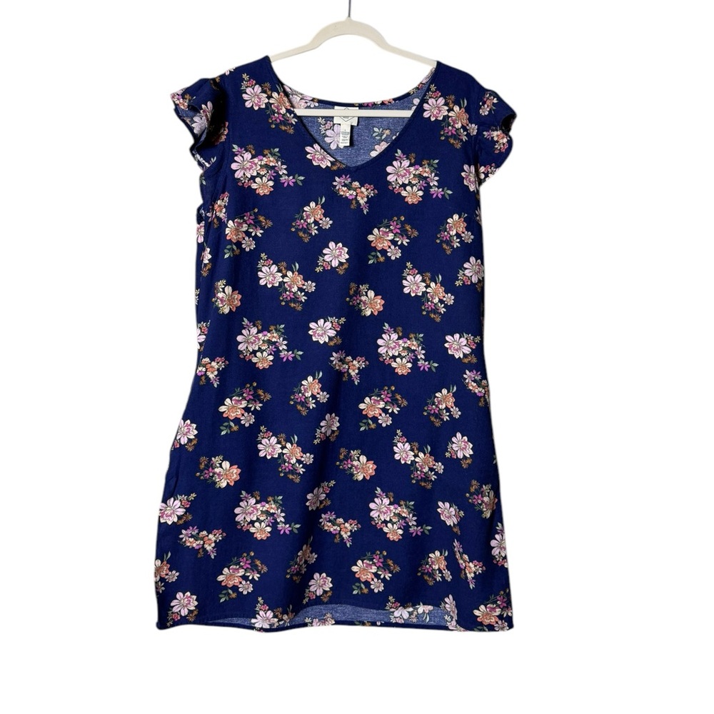 St John’s Bay Linen Dress Large Floral Flutter‎ Sleeve Cottagecore Prairi…